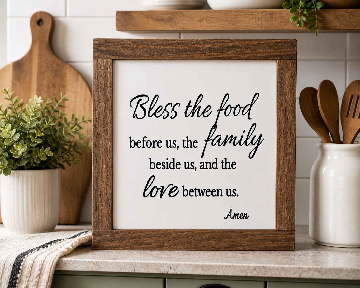 Bless This Family Framed Wood Sign – Carved Wall Decor