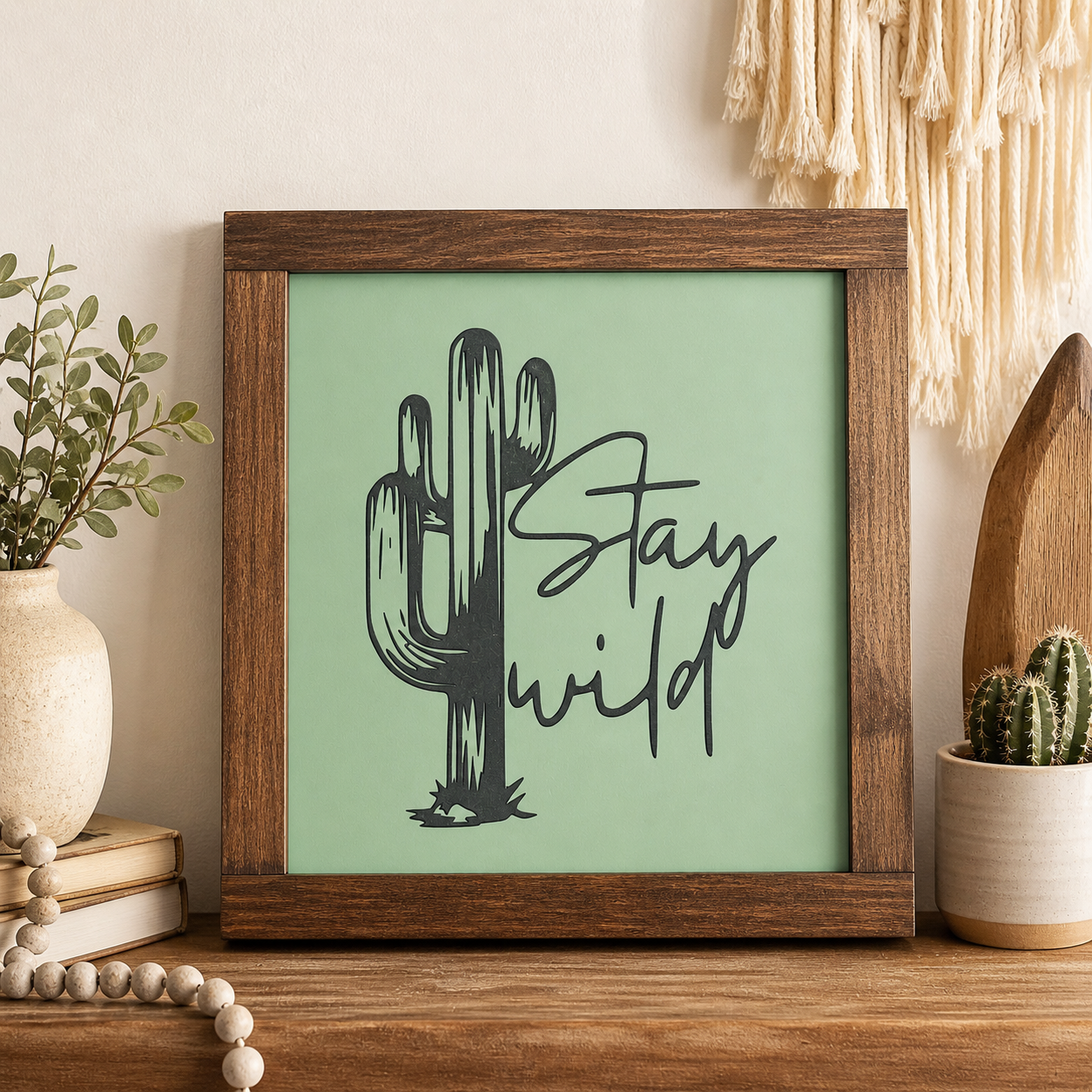 Stay Wild Framed Wood Sign - Carved Wall Decor