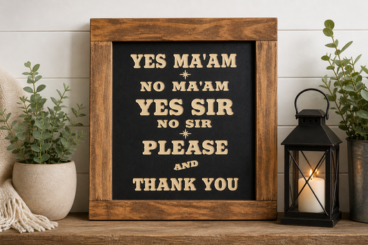 Yes Ma’am / Yes Sir Framed Wood Sign - Carved Wall Decor