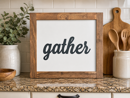 Gather Framed Wood Sign – Carved Wall Decor