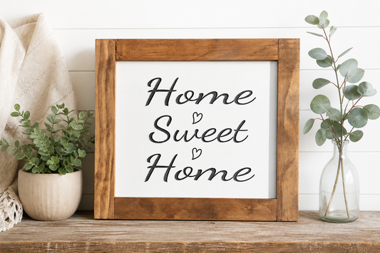Home Sweet Home Framed Wood Sign – Carved Wall Decor